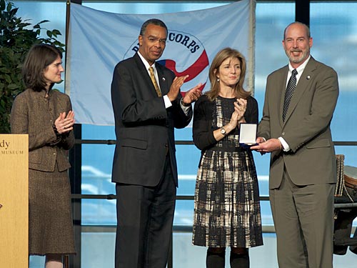 Juliet Sorensen, Director Aaron S. Williams, Carolyn Kennedy and Robert Ferguson (PCV) at the John F. Kennedy Service Awards