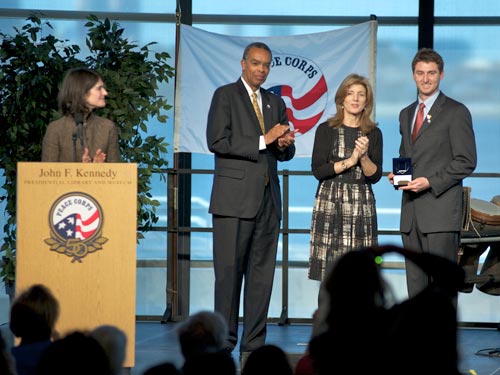 Juliet Sorensen, Director Aaron S. Williams, Carolyn Kennedy and Chris Fontanesi (PCV) at the John F. Kennedy Service Awards