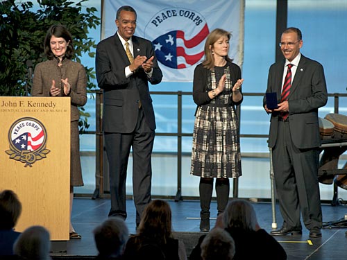 Juliet Sorensen, Director Aaron S. Williams, Carolyn Kennedy and Mostafa Lamqaddam (PC Staff) at the John F. Kennedy Service Awards
