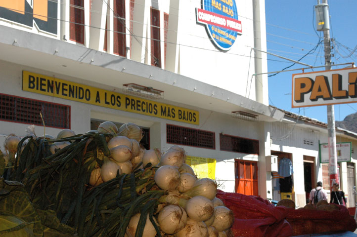 Onions in front of market