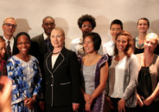 Secretary of State Hillary Rodham Clinton in Dakar, Senegal with Peace Corps volunteers.