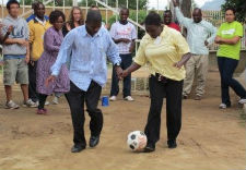 Peace Corps volunteers and Tanzanians recently organized a soccer and HIV-prevention training with Grassroot Soccer.