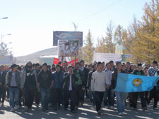 A group of Mongolians rally during Alcohol Awareness Week.