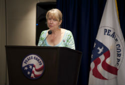 Peace Corps Deputy Director Carrie Hessler-Radelet speaking during the ceremony.