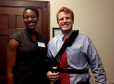 Returned Peace Corps volunteer Shelley Nweke and Congressman Joe Kennedy III.
