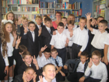 Peace Corps volunteer Mary Beth Phair with members of her English club.