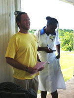 Earich takes a short break from his work at Antigua State College Library