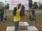 Catherine presented a first place medal to a Special Olympics athlete during the Subprogram Games in Veraguas, Panama.