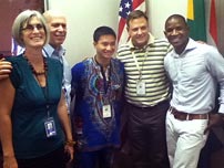 Two Peace Corps Response Volunteers swear-in in South Africa.Pictured are Country Director John Jacobi, Director of Programming Bridget Hughes, Luis X a PCRV (Pharmacist), David O'Neill a PCRV (Organizational Development Specialist), and Sandile Makhaye, Peace Corps Response Country Coordinator.