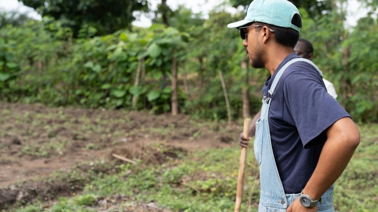 Peace Corps Volunteer Miguel on a farm in Togo