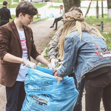 Students in northern Moldova gather for a clean-up project.