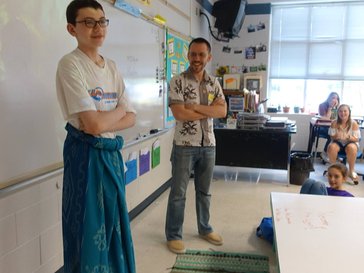 One of the students wearing the sarong Evan brought from Madura,  East Java
