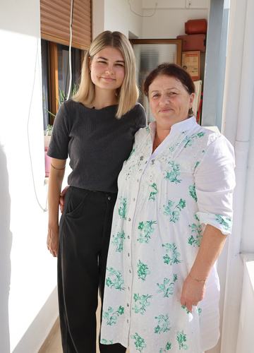A Peace Corps Volunteer with her host mother in Albania.