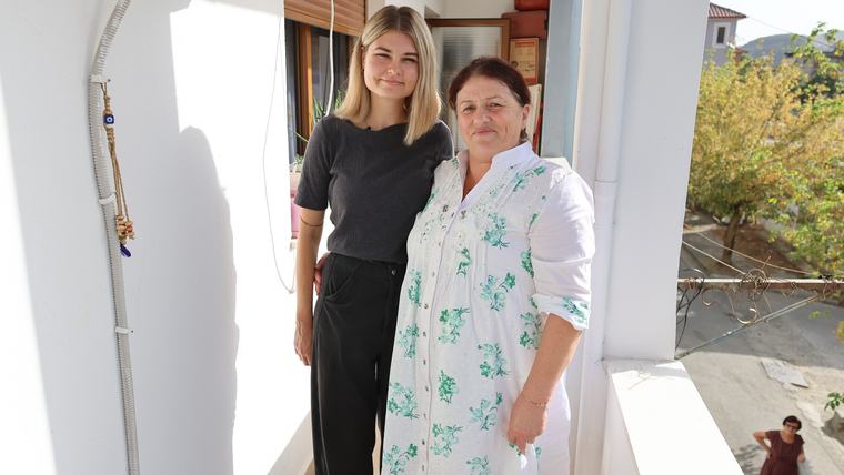 A Peace Corps Volunteer with her host mother in Albania.