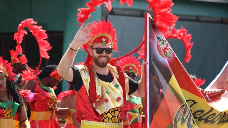 Thadeus participates in Mashramani Day in Guyana.