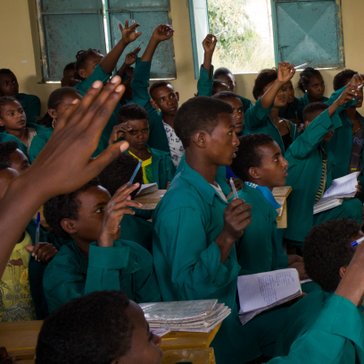 Grade 9 students in Peace Corps Ethiopia Volunteer Ally Walker's English class.