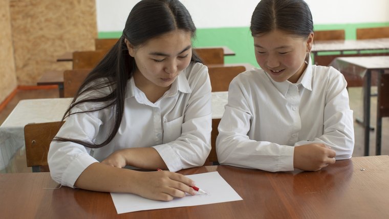 Students in a Kyrgyz Republic classroom.