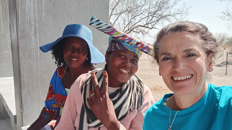 Sharing fun times with Verimbo and Vekemutuapi, teachers in northeastern Namibia.
