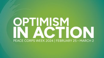 Green and yellow graphic for Peace Corps Week 2024