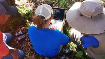 Mexico Volunteer Checking Her Laptop and Camera Traps to Track Different Species