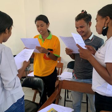 Students work in groups of four.