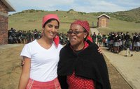 Aparna with her host mother, wearing traditional seshoeshoe clothing.