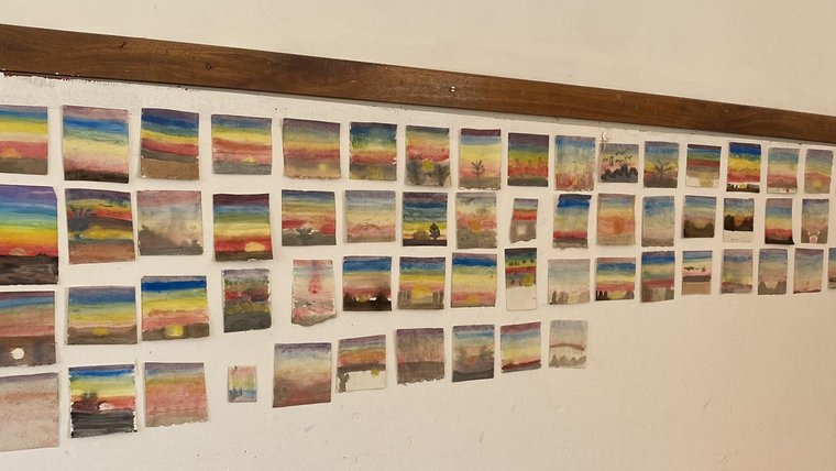 Art hangs on classroom walls.