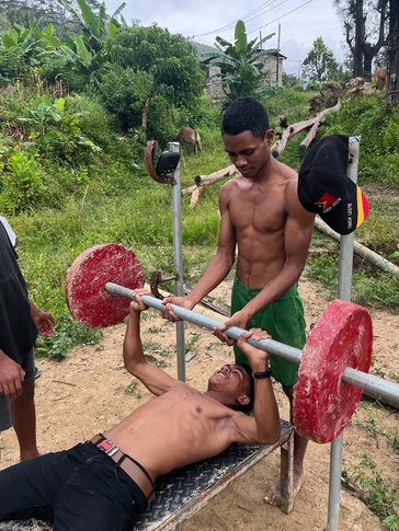 Sina built a gym with community members in order to stay fit during service in Timor-Leste.
