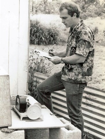 I am recording depths at a water well on Tongatapu, 1977