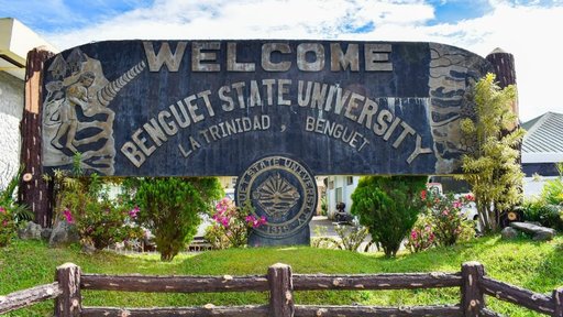 A welcome sign for Benguet University in the Philippines