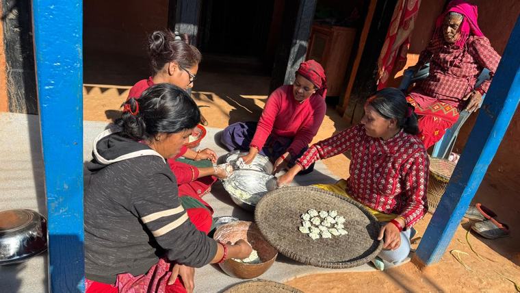 Bhuwan demonstrates how to prepare masaura, a traditional sun‑dried vegetable product.