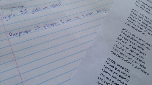 A picture of a student's journal following the "Blurred Lines" intervention used to teach consent.
