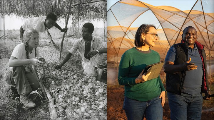 Two photos of Peace Corps Volunteers serving in the 1960s and today
