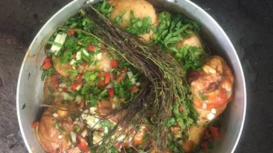 chicken with thyme in pot