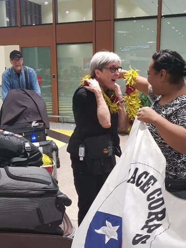 Deborah arrives at the airport in Samoa.