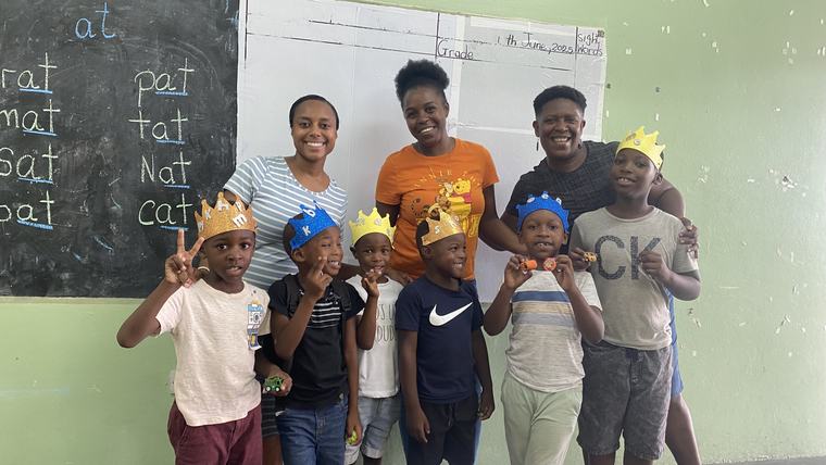 Kiley and her counterpart teacher on the last day of literacy skills summer camp.