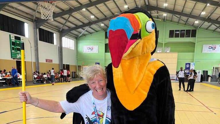 Having fun with the Belize national bird while volunteering at the 2023 Codicader U-15 games in Belize City