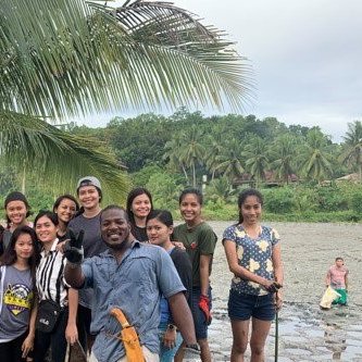 Picking up trash within the ponds.