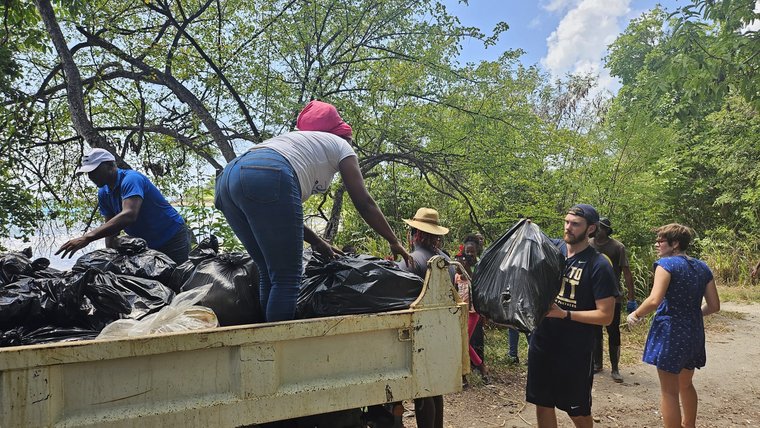 Hunter participates in a community clean-up in Saint Lucia.