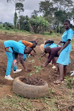 Students working on the garden