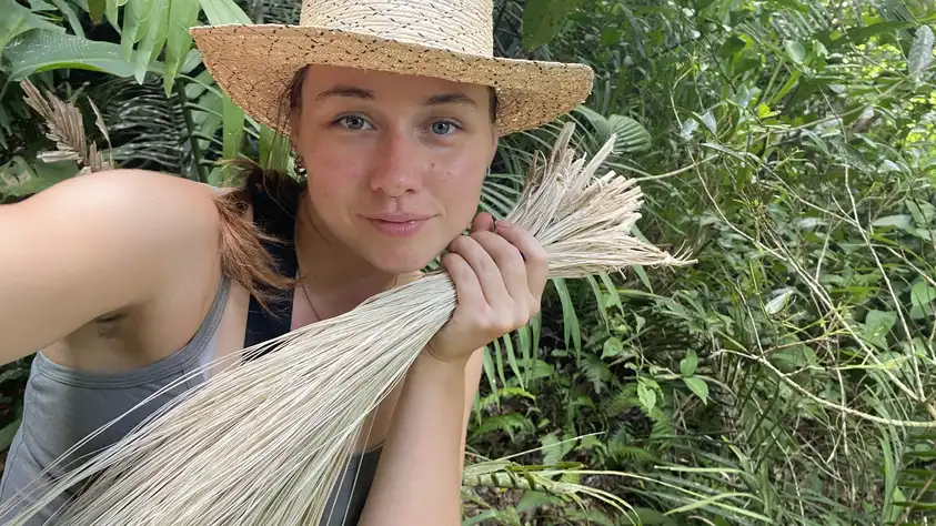 Peace Corps Volunteer Myra wears a sombrero, an important part of traditional Panamanian attire.