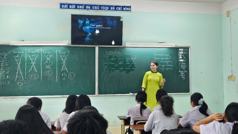 Sarah in the classroom.