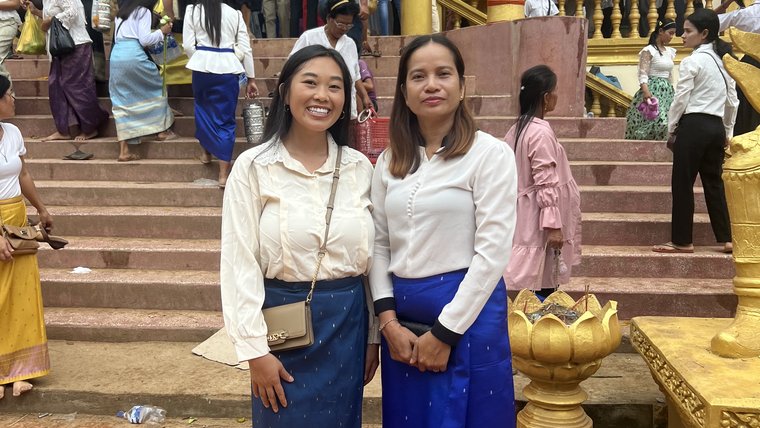 Joleen and her host mom visit a pagoda on a Khmer holiday, Pchum Ben, or Ancestors' Day.