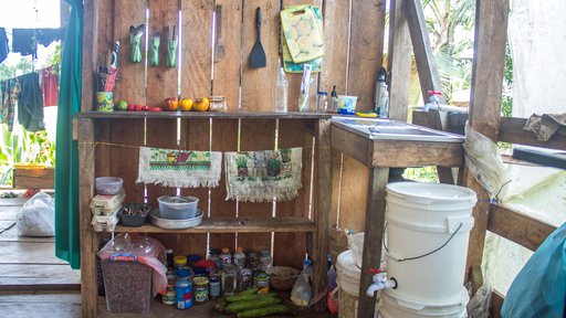 A kitchen in a wooden house in Panama.