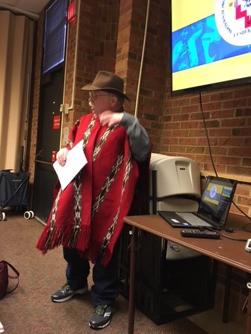 In the traditional Kañari poncho, presenting to the Returned Peace Corps Volunteers of New Jersey about our ongoing work.