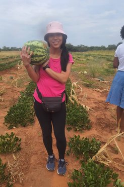 Jennifer holding a watermelon in Botswana