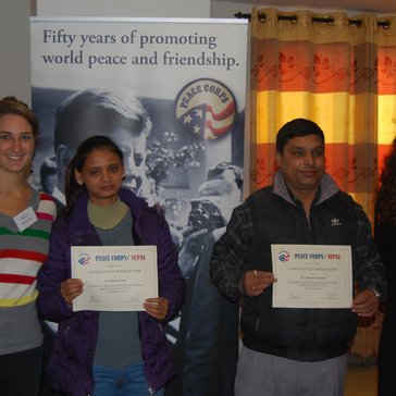 Rachel with Jhabindra Neupane, her government counterpart, and Khuma Somai, her community counterpart.