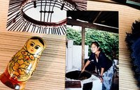 A picture of a picture of an Asian American Volunteer bending over a basket outside to work..