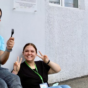 Kaitlyn with her counterpart Gevorg at a youth camp they led in Armenia.