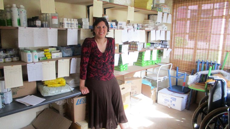 Katey in a medical supplies room.